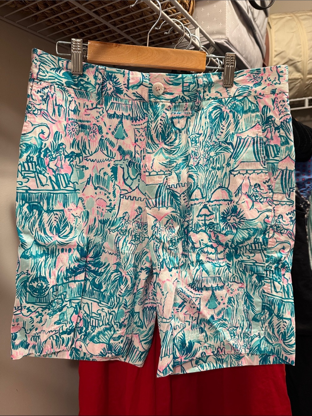 Lilly Pulitzer Teal and Pink Printed Shorts with Gold Logo